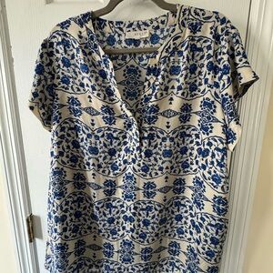 Kenar Blue and Cream Blouse Elegant Top